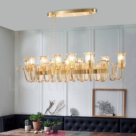 12 Lehký retro rustikální luxusní závěsný lustr z hliníkové slitiny se skleněným stínidlem 12 Lehký retro rustikální luxusní závěsný lustr z hliníkové slitiny se skleněným stínidlem