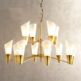 12 Light Retro Rustikální luxusní mosazný závěsný lustr se skleněným stínidlem