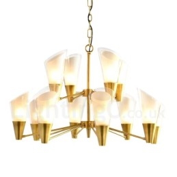 12 Light Retro Rustikální luxusní mosazný závěsný lustr se skleněným stínidlem
