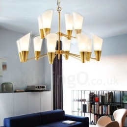 12 Light Retro Rustikální luxusní mosazný závěsný lustr se skleněným stínidlem