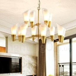 12 Light Retro Rustikální luxusní mosazný závěsný lustr se skleněným stínidlem