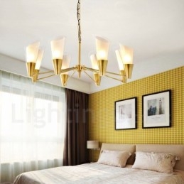 8 Light Retro Rustikální luxusní mosazný závěsný lustr se skleněným stínidlem