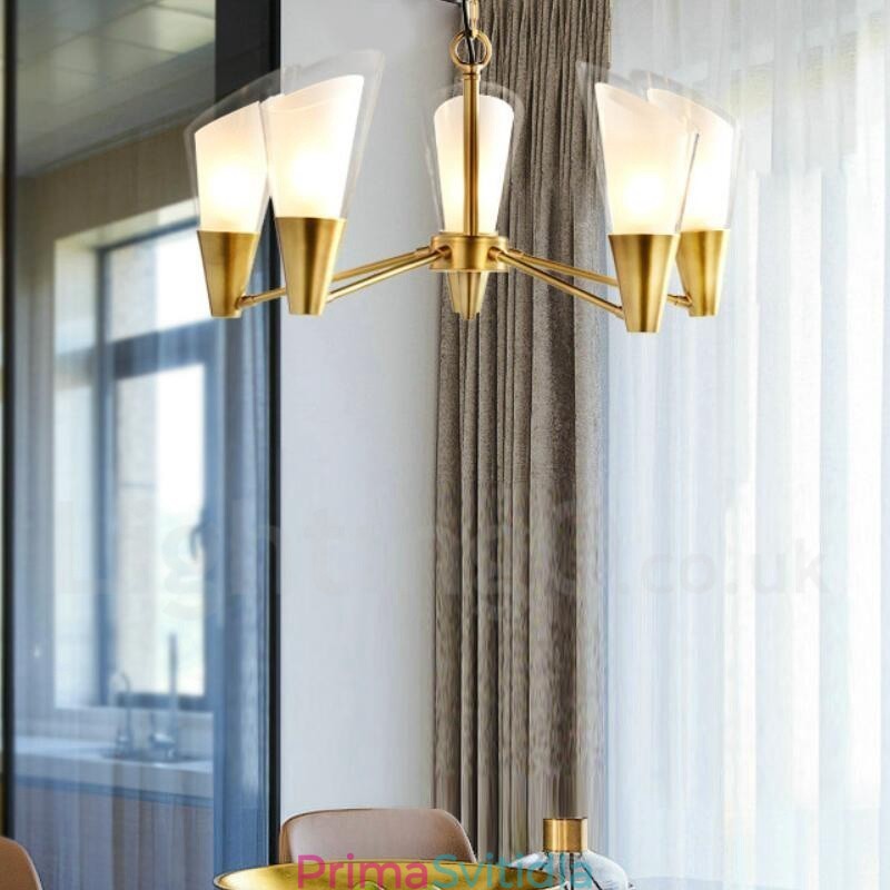 5 Light Retro Rustikální luxusní mosazný závěsný lustr se skleněným stínidlem
