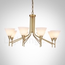 8 Light Retro Rustikální luxusní mosazný závěsný lustr se skleněným stínidlem