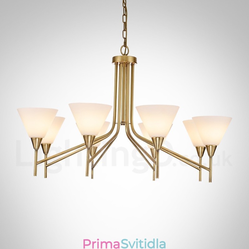 8 Light Retro Rustikální luxusní mosazný závěsný lustr se skleněným stínidlem