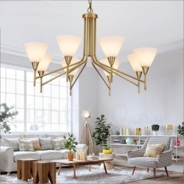 8 Light Retro Rustikální luxusní mosazný závěsný lustr se skleněným stínidlem
