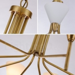 8 Light Retro Rustikální luxusní mosazný závěsný lustr se skleněným stínidlem