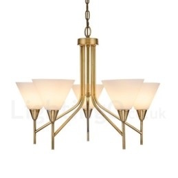 5 Light Retro Rustikální luxusní mosazný závěsný lustr se skleněným stínidlem