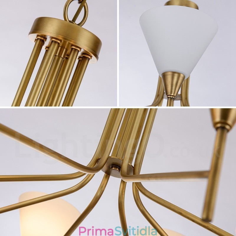 5 Light Retro Rustikální luxusní mosazný závěsný lustr se skleněným stínidlem