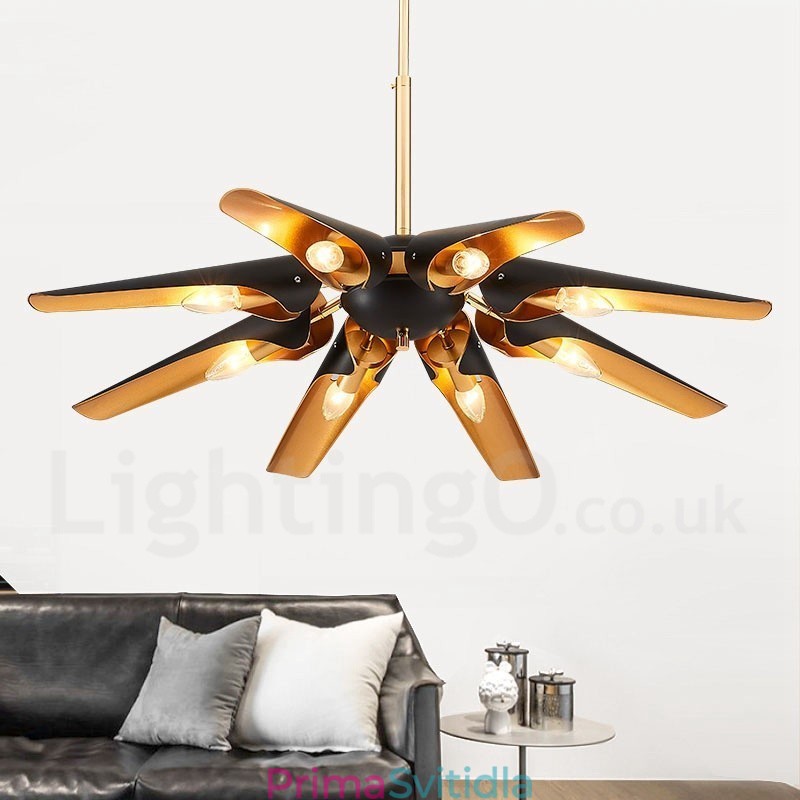 8 Lehký retro rustikální luxusní závěsná lampa z hliníkové slitiny se stínidlem z hliníkové slitiny