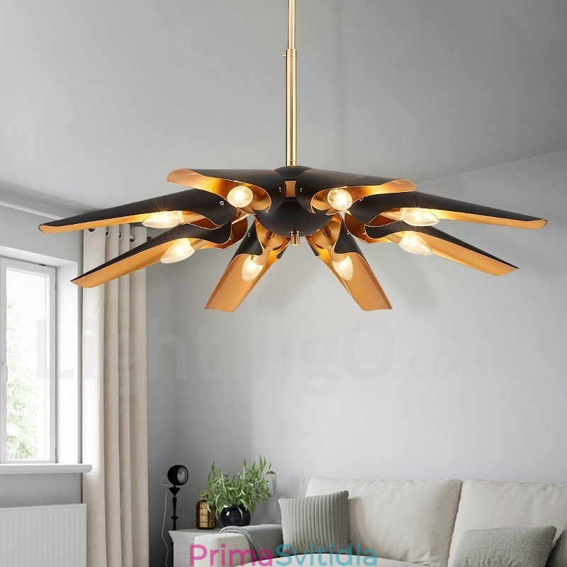8 Lehký retro rustikální luxusní závěsná lampa z hliníkové slitiny se stínidlem z hliníkové slitiny
