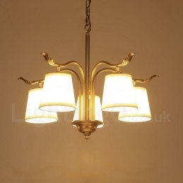 5 Light Retro Rustikální luxusní mosazný závěsný lustr s látkovým stínidlem