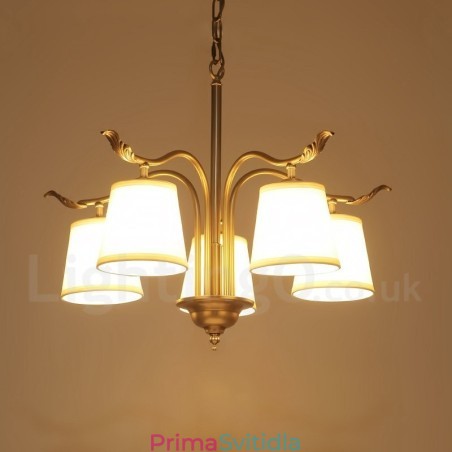 5 Light Retro Rustikální luxusní mosazný závěsný lustr s látkovým stínidlem 5 Light Retro Rustikální luxusní mosazný závěsný lustr s látkovým stínidlem