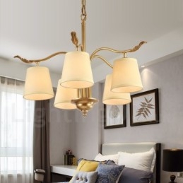 5 Light Retro Rustikální luxusní mosazný závěsný lustr s látkovým stínidlem