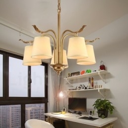 5 Light Retro Rustikální luxusní mosazný závěsný lustr s látkovým stínidlem