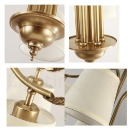 5 Light Retro Rustikální luxusní mosazný závěsný lustr s látkovým stínidlem