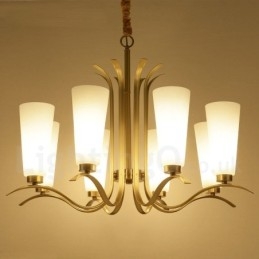 8 Light Retro Rustikální luxusní mosazný závěsný lustr se skleněným stínidlem