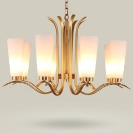 8 Light Retro Rustikální luxusní mosazný závěsný lustr se skleněným stínidlem