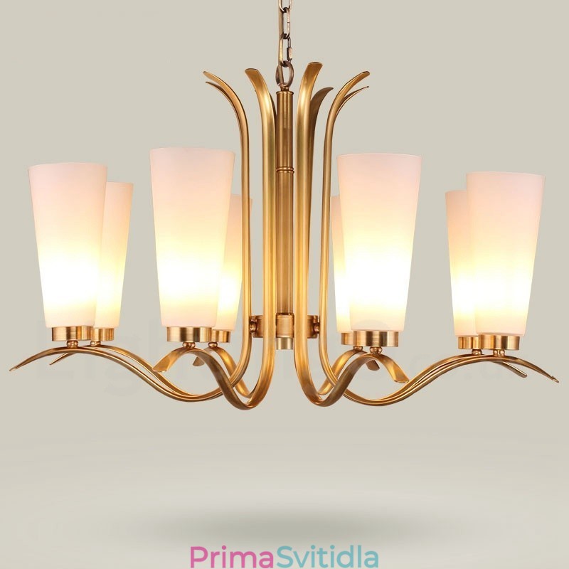 8 Light Retro Rustikální luxusní mosazný závěsný lustr se skleněným stínidlem