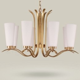 8 Light Retro Rustikální luxusní mosazný závěsný lustr se skleněným stínidlem