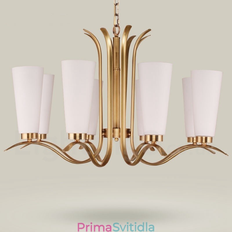 8 Light Retro Rustikální luxusní mosazný závěsný lustr se skleněným stínidlem