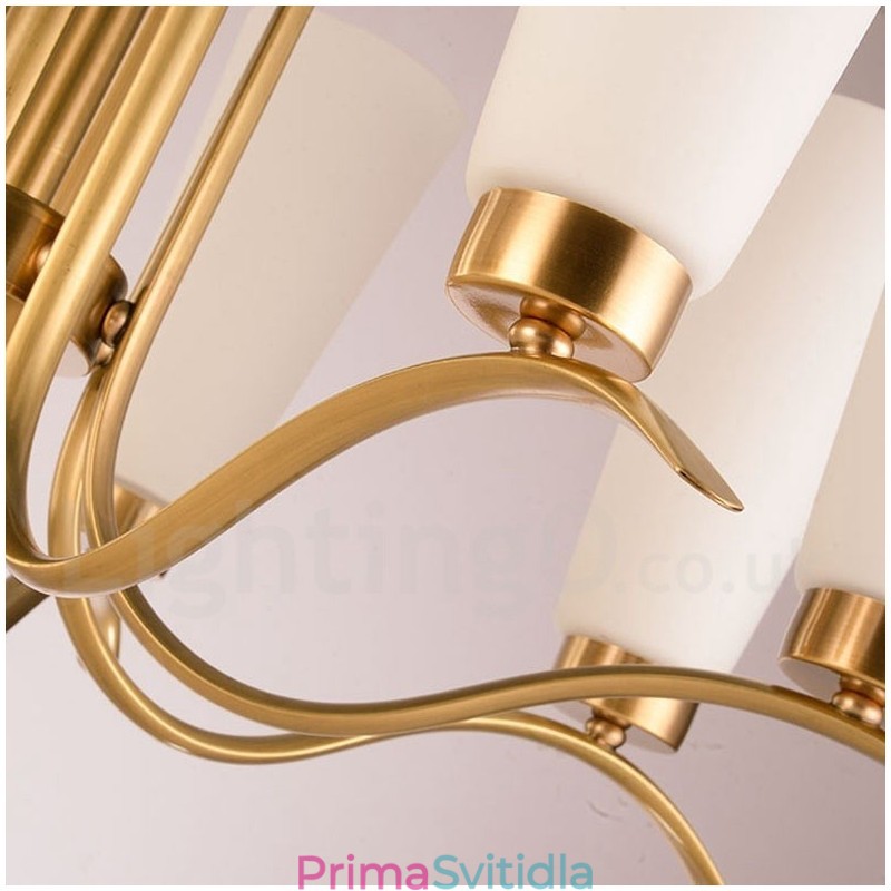 8 Light Retro Rustikální luxusní mosazný závěsný lustr se skleněným stínidlem