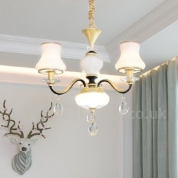 3 lehké retro rustikální luxusní křišťálový závěsný lustr se skleněným stínidlem