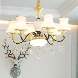 6 Light Retro Rustikální luxusní křišťálový závěsný lustr se skleněným stínidlem