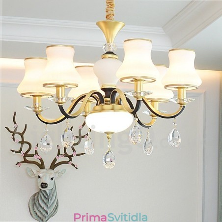 6 Light Retro Rustikální luxusní křišťálový závěsný lustr se skleněným stínidlem 6 Light Retro Rustikální luxusní křišťálový závěsný lustr se skleněným stínidlem