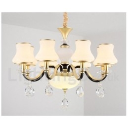 6 Light Retro Rustikální luxusní křišťálový závěsný lustr se skleněným stínidlem
