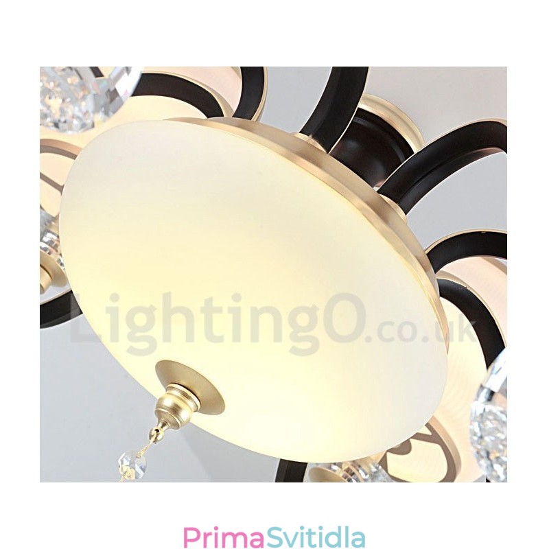 6 Light Retro Rustikální luxusní křišťálový závěsný lustr se skleněným stínidlem