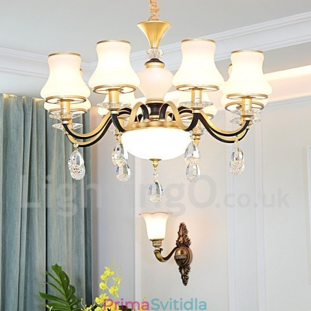 8 Light Retro Rustikální luxusní křišťálový závěsný lustr se skleněným stínidlem 8 Light Retro Rustikální luxusní křišťálový závěsný lustr se skleněným stínidlem