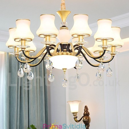 Retro rustikální luxusní křišťálový závěsný lustr se skleněným stínidlem Retro rustikální luxusní křišťálový závěsný lustr se skleněným stínidlem