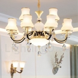 12 Light Retro Rustikální luxusní křišťálový závěsný lustr se skleněným stínidlem