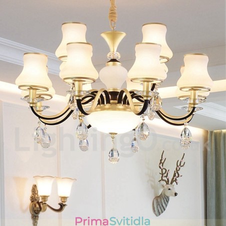 12 Light Retro Rustikální luxusní křišťálový závěsný lustr se skleněným stínidlem 12 Light Retro Rustikální luxusní křišťálový závěsný lustr se skleněným stínidlem