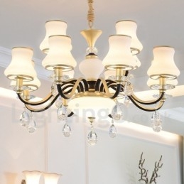 12 Light Retro Rustikální luxusní křišťálový závěsný lustr se skleněným stínidlem