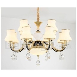 12 Light Retro Rustikální luxusní křišťálový závěsný lustr se skleněným stínidlem