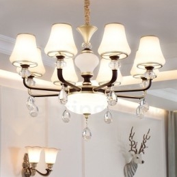 Moderní moderní retro luxusní křišťálový závěsný lustr se skleněným stínidlem