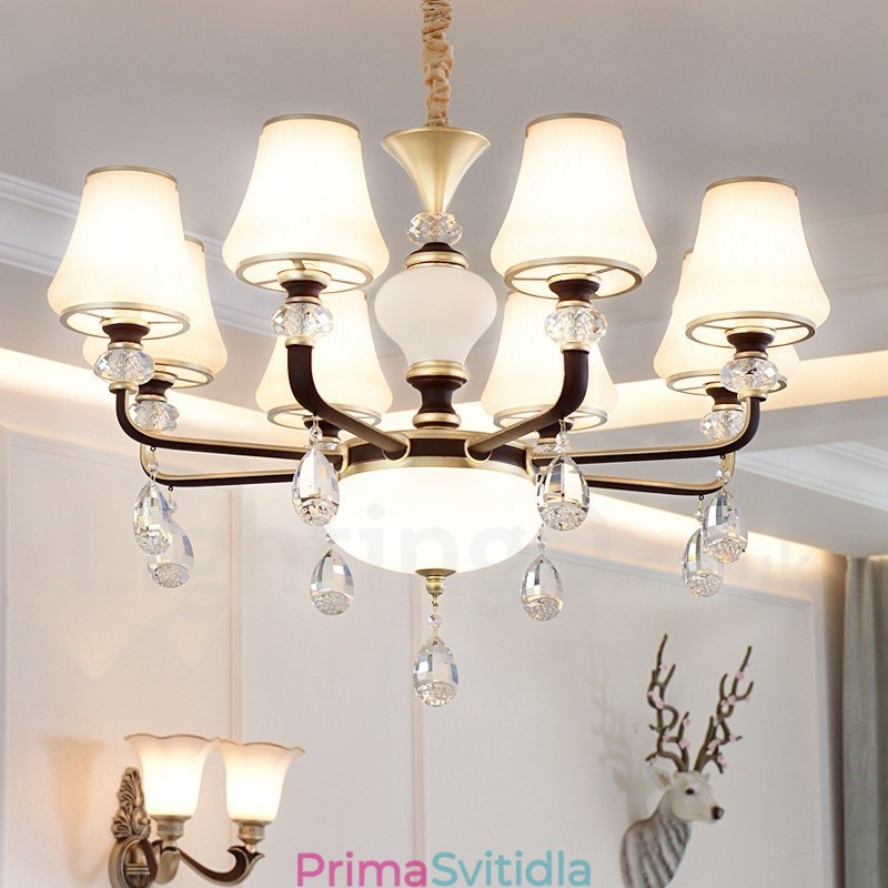 Moderní moderní retro luxusní křišťálový závěsný lustr se skleněným stínidlem