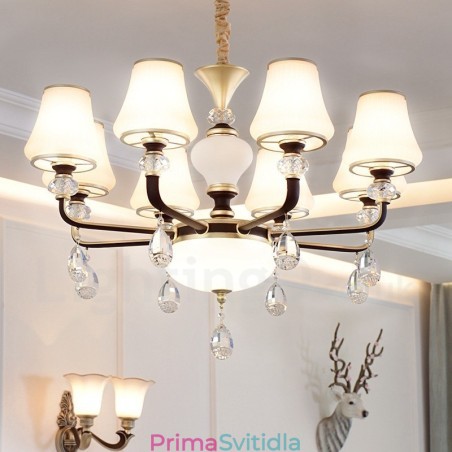 Moderní moderní retro luxusní křišťálový závěsný lustr se skleněným stínidlem Moderní moderní retro luxusní křišťálový závěsný lustr se skleněným stínidlem