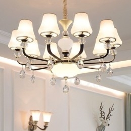 Moderní moderní retro luxusní křišťálový závěsný lustr se skleněným stínidlem