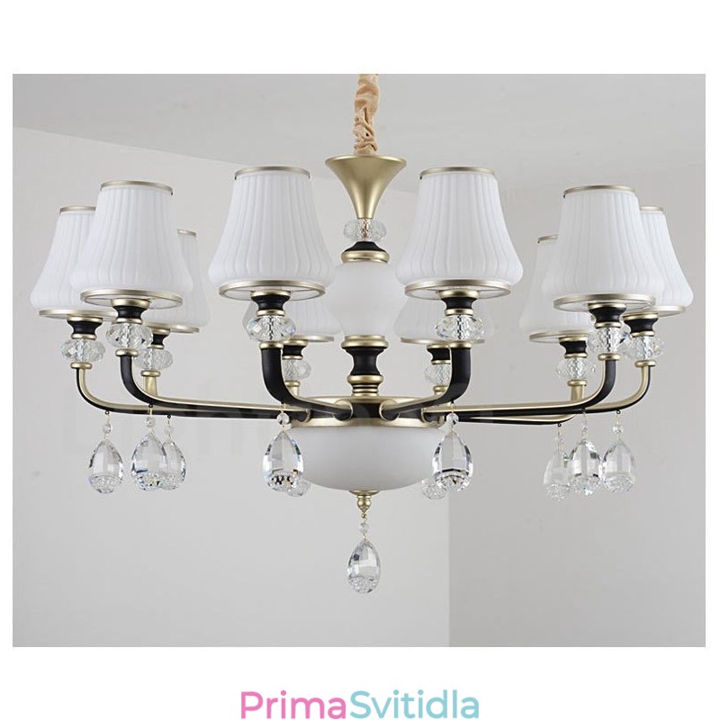 Moderní moderní retro luxusní křišťálový závěsný lustr se skleněným stínidlem