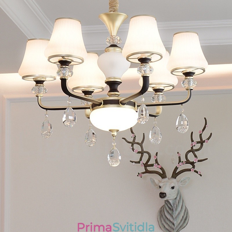 Moderní moderní retro luxusní křišťálový závěsný lustr se skleněným stínidlem