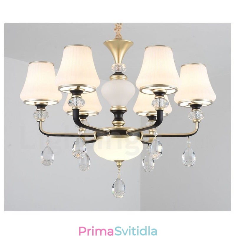 Moderní moderní retro luxusní křišťálový závěsný lustr se skleněným stínidlem