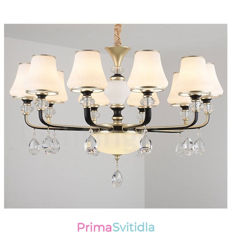 Moderní moderní retro luxusní křišťálový závěsný lustr se skleněným stínidlem