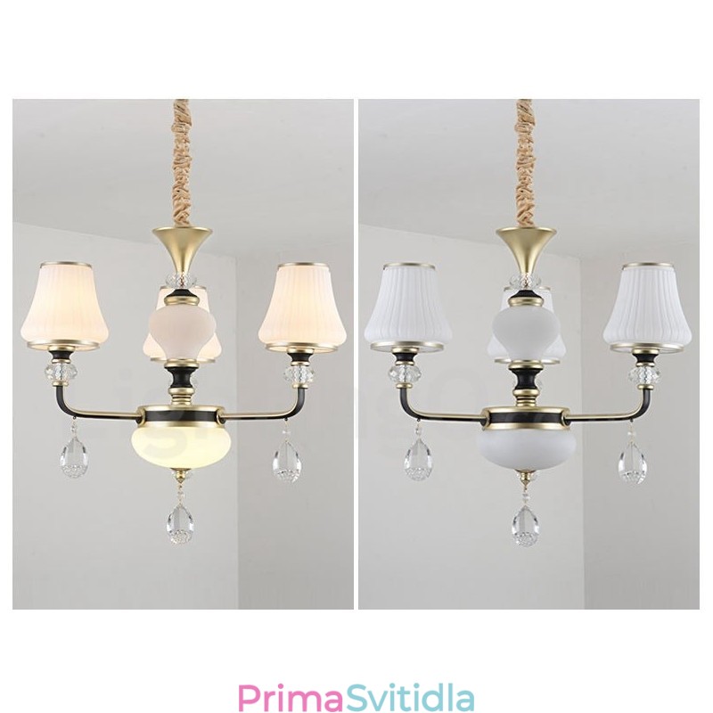 Moderní moderní retro luxusní křišťálový závěsný lustr se skleněným stínidlem