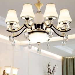 Moderní moderní retro luxusní křišťálový závěsný lustr se skleněným stínidlem