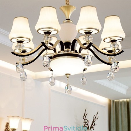 Moderní moderní retro luxusní křišťálový závěsný lustr se skleněným stínidlem Moderní moderní retro luxusní křišťálový závěsný lustr se skleněným stínidlem