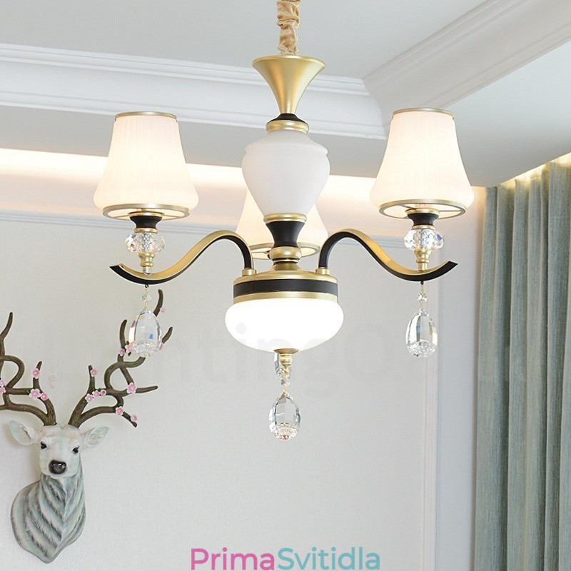 Moderní moderní retro luxusní křišťálový závěsný lustr se skleněným stínidlem