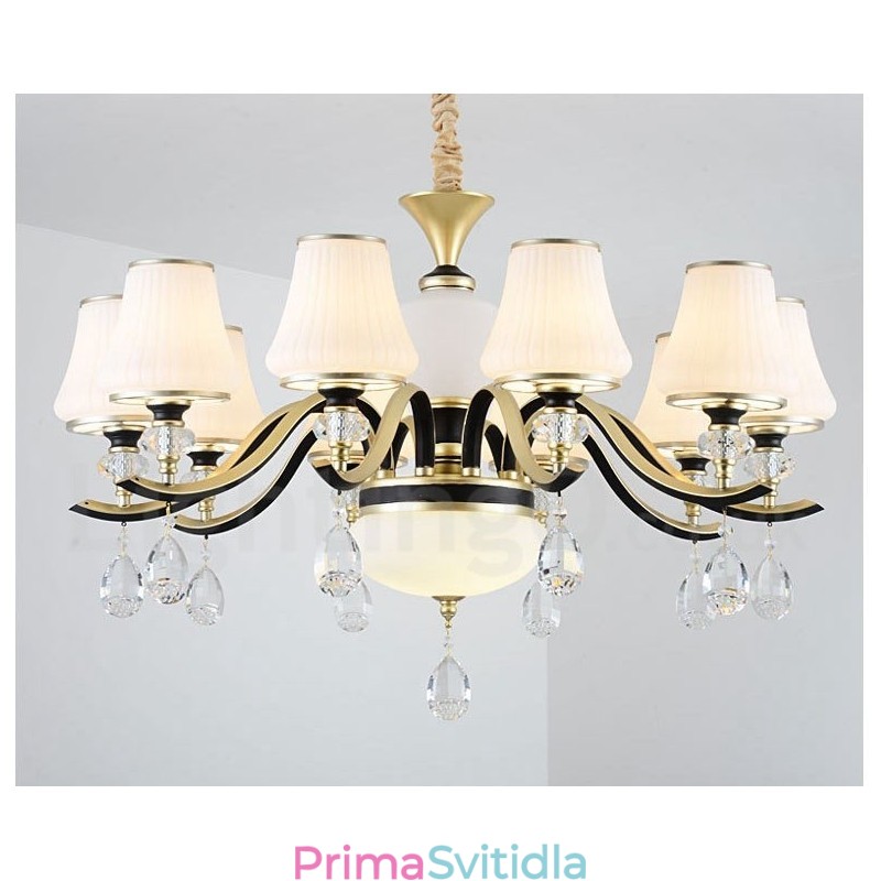 Moderní moderní retro luxusní křišťálový závěsný lustr se skleněným stínidlem